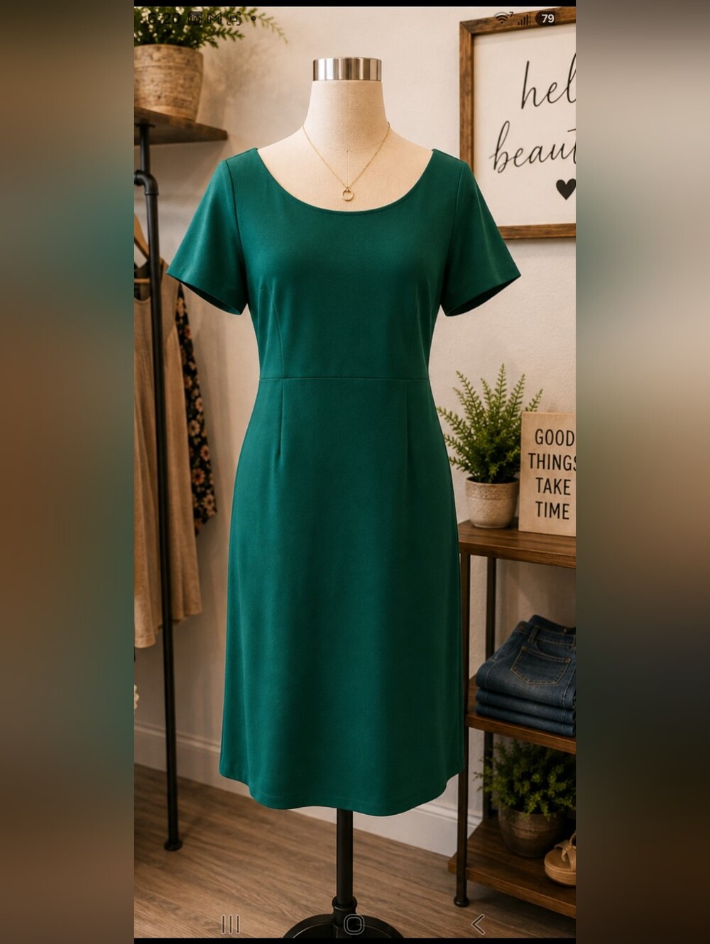 ****Chadwicks Emerald Green Midi Scoop Neck Dress  Lined Pit 26 Length 43